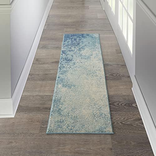 Nourison Home Passion Navy/Light Blue 2'2'' x 10' Area-Rug, Modern, Abstract, Easy-Cleaning, Non Shedding, Bed Room, Living Room, Dining Room, Kitchen, (10' Runner) by NourisonHome