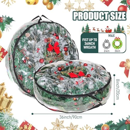 Shappy 6 Pcs 36 Inch Clear Wreath Storage Bags PVC Waterproof, Black - Image 2