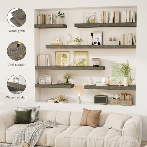 Acovy 48 Inch Floating Shelves, 12" Deep Floating Shelf Wall Mounted, 48" Wall Shelves, Rustic Deep Bookshelf, Extra Deeper & Thicker Display Shelves for Bedroom, Living Room, Set of 1 - Image 7