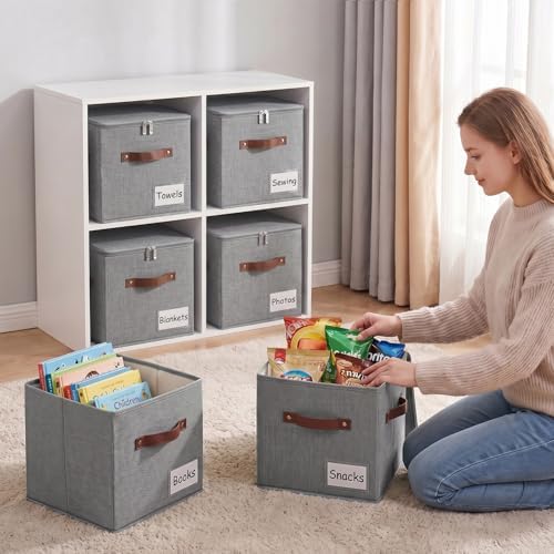 ANMINY 11 Inch Fabric Storage Cubes Bins with Zipper Lid, Gray, 4PCS - Image 2