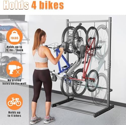 TORACK Freestanding Hanging Bike Stand, 4 Bikes Vertical Bike Storage Stand - Image 4