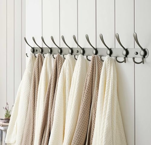 Dseap Coat Rack Wall Mount - 38” Long 10-Tri-Hooks Heavy Duty Coat Hanger Rail Wall Hooks for Hanging Coats Hats Clothing Clothes Purse Mudroom Entryway, Gray - Image 5