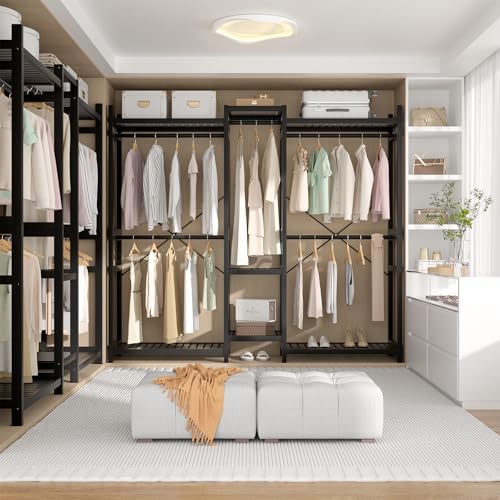 Homykic Bamboo Clothing Rack with 7 Shelves, 5 Hang Rods, 70” Wide, Black - Image 3