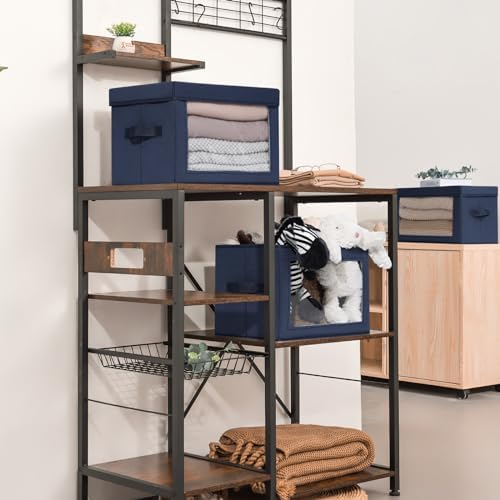 Homsorout Stackable Storage Bins with Lids - Medium Storage Box with Lids, Foldable Closet Boxes for Organizing, Wardrobe Clothes Organizer with Window, Cubes Bins for Living Room, 5 Pack, Navy Blue - Image 5