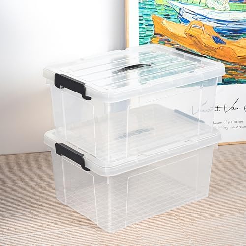Cetomo Lidded Storage Bin with Handle, Storage Bins with Lid, Organizing Container with Secure Latching Buckles, Stackable and Nestable, Plastic, 40 Quart-6 Pack, Clear - Image 6