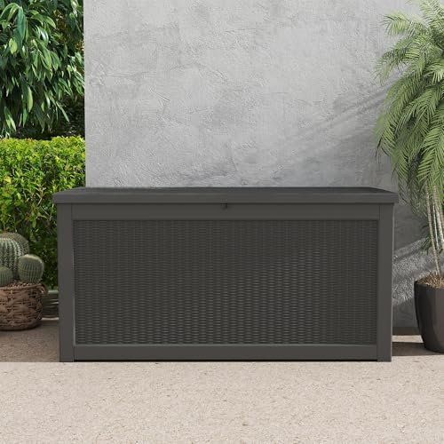 LAUSAINT HOME 320 Gallon Resin Deck Box, Package Delivery Box with Lockable Lid, Waterproof Outdoor Storage Box For Garden Tools, Patio Cushions(320 Gallon,Black) - Image 6