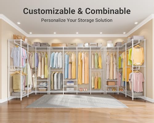 VIPEK L40 Corner Clothes Rack, Heavy Duty L-Shaped Freestanding Closet, Metal Clothing Rack, Corner Wardrobe for Hanging Clothes, 53.75" L x 38" W x 76.4" H, Load Capacity 1110 LB, White - Image 5
