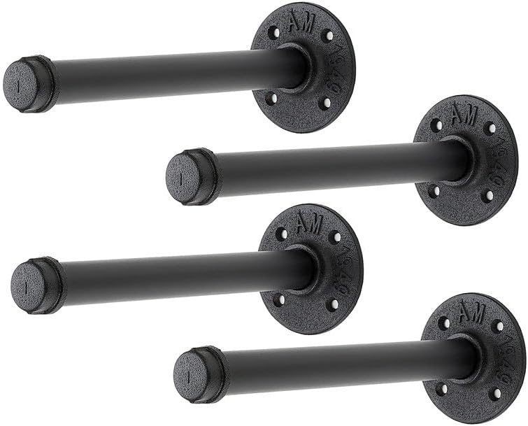 10 Inch Black Industrial Pipe Floating Clothing Rack Wall Mounted, 4 Pack by HomeExpert