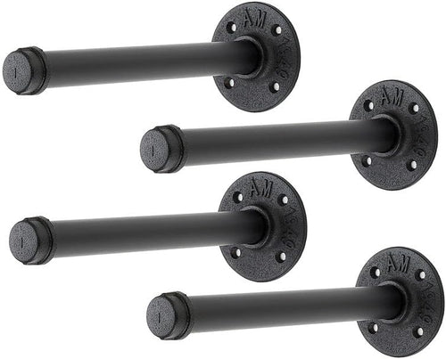 10 Inch Black Industrial Pipe Floating Clothing Rack Wall Mounted, 4 Pack by HomeExpert