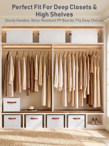 8 Pack Large Closet Storage Baskets Bins for Shelves, Collapsible Fabric Closet Organizers and Storage with Polyester Handles, Decorative Baskets for Organizing Clothes, Towels, Linen Closet 14"x10" - Image 3