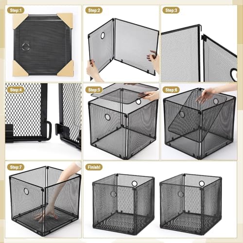 4 Pcs Foldable Metal Cube Storage Baskets, 13x13in, Black - Image 4