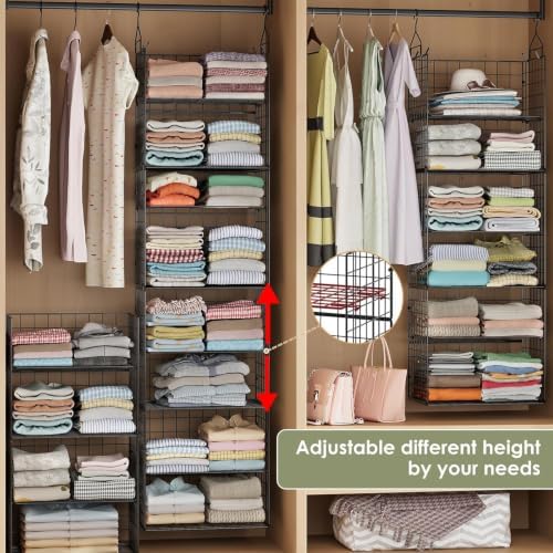8 Tier Widened Hanging Closet Organizer and Storage Shelves, Metal & Foldable Hanging Clothing Organizer Baskets with Adjustable Dividers for Sweaters Shoes Handbags,Black (L11.81"xW16.14"xH15.35") - Image 3