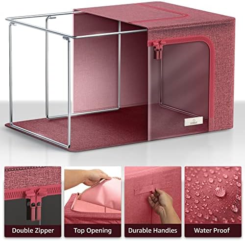 Sorbus Clothing Storage Bins with Clear Window, Metal Frame (4 Pack, Pink) - Image 5