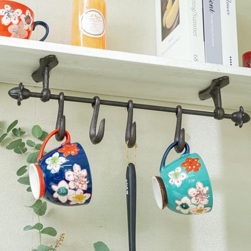 Sungmor Vintage Cast Iron Wall Hook Rack - Rustic Farmhouse Wall-Mounted Hanger for Coats, Keys, Mugs, Towels - Heavy Duty Decorative Organizer with 4 Removable Hooks - Image 3