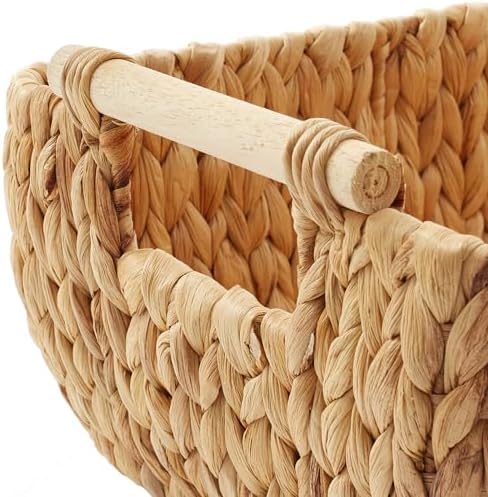 Casafield Set of 3 Water Hyacinth Oval Storage Baskets with Wooden Handles - Small, Medium, Large - Woven Nesting Basket Organizers - Image 5