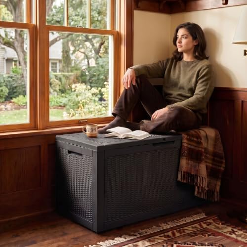 Vixzen 160 Gallon Deck Box, Lockable Waterproof Resin Storage Box,Black - Image 2