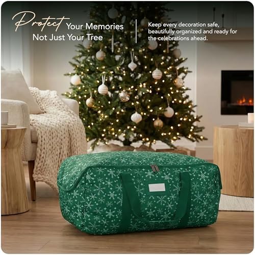 Covermates Keepsakes Garland Duffle Bag - Durable Polyester, Reinforced Handles, Fits up to 25 Foot Garland Depending on Thickness - Holiday Storage, Green Snowflake - Image 2