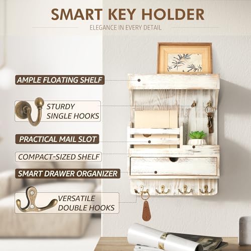 Rebee Vision Key Holder Wall Mount with Drawer for Home Decor, Whitewash - Image 5