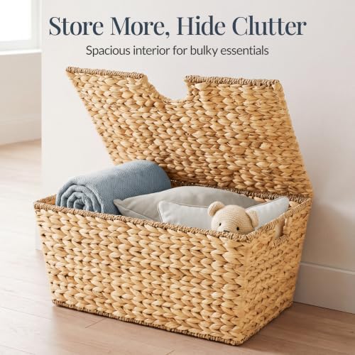Best Choice Products Set of 2 X-Large & Medium Woven Storage Baskets W/Lids, Hyacinth Nesting Bins, Handwoven Organizer Baskets W/Handles for Bedroom, Living Room, Laundry Room, Or Office - Natural - Image 3