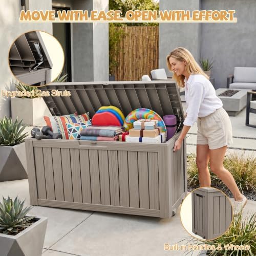 EFU Outdoor Storage Box Waterproof,150 Gal Gen 2 Resin Deck Box With Wheels - Image 2