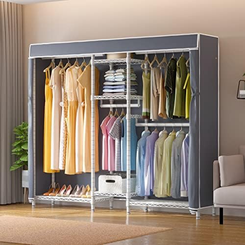 VIPEK Classic V6C Heavy Duty Covered Clothes Rack Portable Wardrobe Closet, 5 Tiers Wire Garment Rack White Metal Clothing Rack with Grey Oxford Cover, 70.1" L x 17.3" W x 76.4" H, Max Load 870 LBS - Image 5