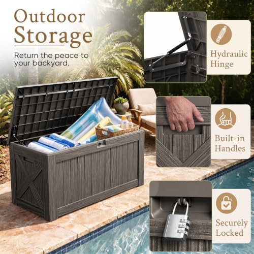 Devoko 120 Gallon Deck Box Resin Outdoor Storage Box Waterproof - Image 2
