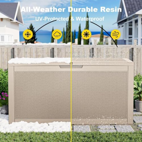 170 Gallon Resin Deck Box, Lockable Waterproof UV‑Resistant Outdoor Storage Outside Bench for Patio Porch, Pool Floats, Garden Tools & Cushions, Grey - Image 6