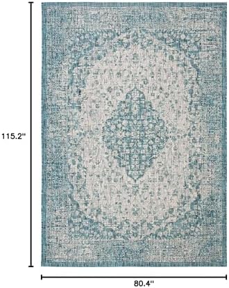 SAFAVIEH Washable Rug Outdoor Courtyard Collection - 6'7" x 9'6", Teal & Cream, Non-Shedding & Easy Cleaning, Ideal for Patio, Backyard, Mudroom (CY8720-372) - Image 2