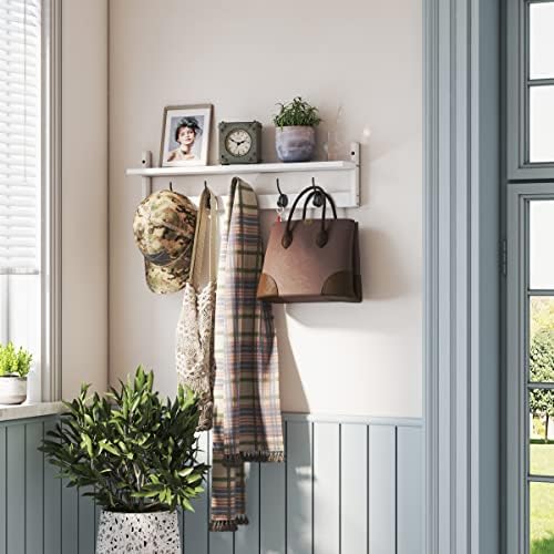 AMBIRD Wall Hooks with Shelf | Entryway Hanging Wood Coat Hooks | Wall-Mounted Rack with 5 Dual Hooks | Bathroom, Living Room, Bedroom (Modern). - Image 3