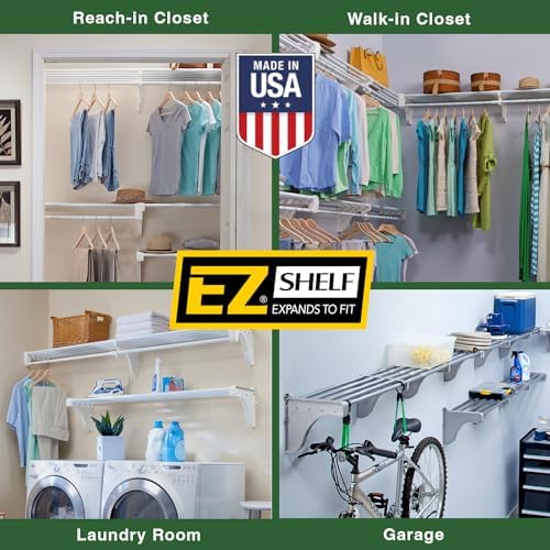 EZ SHELF - Closet Shelf with Hanging Rod – 42.5 to 75" Expandable, Silver, Closet Shelves – Strong, Holds 200 lbs – Easy Install – Backwall (floating) with 2 End Brackets, Alternative to Wire Shelving - Image 5