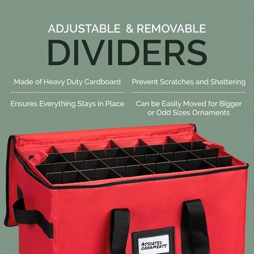 Christmas Ornament Storage Container,Box Stores Up to 96, Adjustable Dividers, Large Organizer Bin to Protect and Store Holiday Décor - Image 4
