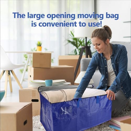 10 Pack Waterproof Moving Storage Bags, 100 lbs Extra Large Heavy Duty Totes with Reinforced Handles & Strong Zippers, Reusable Moving Box Alternative for Packing Moving Household Storage, 95L, Blue - Image 5