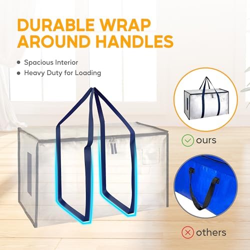 HealSmart 12 Pack Large Moving Bags with Zippers & Handles, Moving Supplies with lids, Heavy Duty Totes for Space Saving, Fold Flat, Moving and Storing, Clear - Image 2