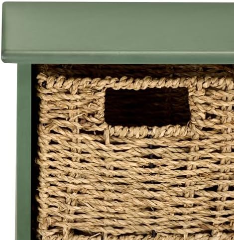 SAFAVIEH Home Collection - Finley Dusty Green Wall Mounted 3-Basket Storage Rack with Hooks & Seagrass Baskets (HAC5700G) - Image 3