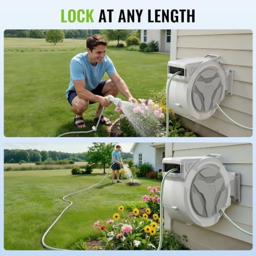 100 FT Retractable Garden Hose, Heavy Duty Wall Mounted Water Hose Reel - Image 4
