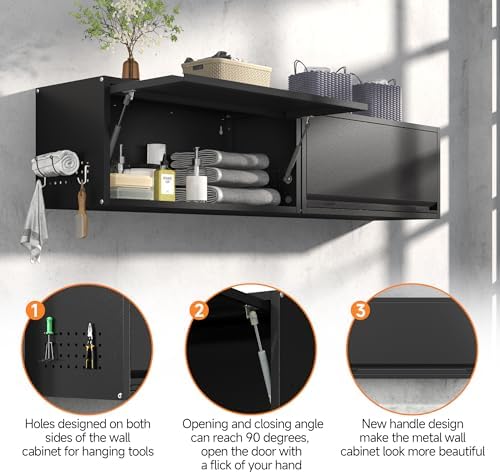 Coolsun Metal Wall Cabinet, 12.6" H Garage Wall Cabinet with Up-Flip Door - Image 4