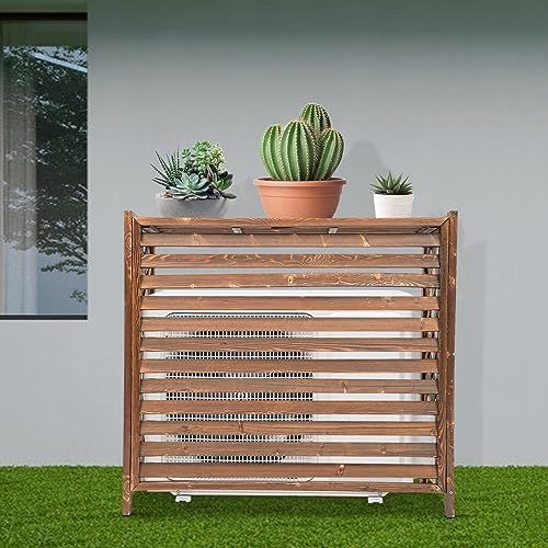 Wooden Air Conditioner Cover Fence Outdoor, Air Conditioner Fence Screen Outdoor Rustic Brown Unit Privacy Screen Enclosure With Shutter Design, Freestanding For Hiding Ac & Trash Cans, Easy Assembly - Image 2