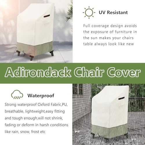 Adirondack Chair Cover 2 Pack, Heavy Duty Waterproof Outdoor Patio Chair Cover (30 W x 32 D x 46 H inches) Beige - Image 4