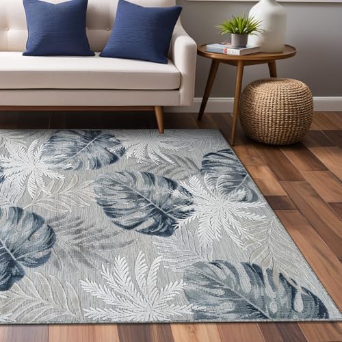Luul Home Floral Indoor Outdoor Rugs 6x9 Large Area Rug for Living Room, Patio Decor, Kitchen, and Entryway Rug, Washable Stain Resistant Outside Carpet Blue 6 x 9 - Image 7