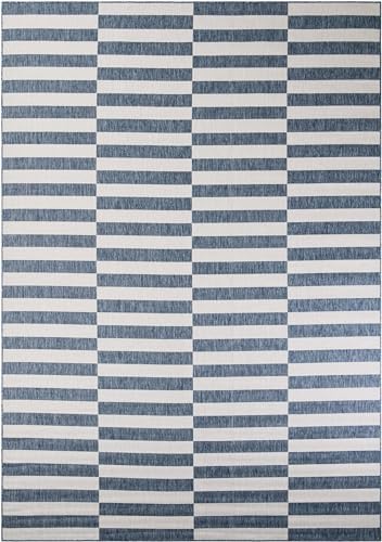 Unique Loom Outdoor Striped Collection Area Rug - Striped (10' x 14' Rectangle Blue/Ivory) - Image 2