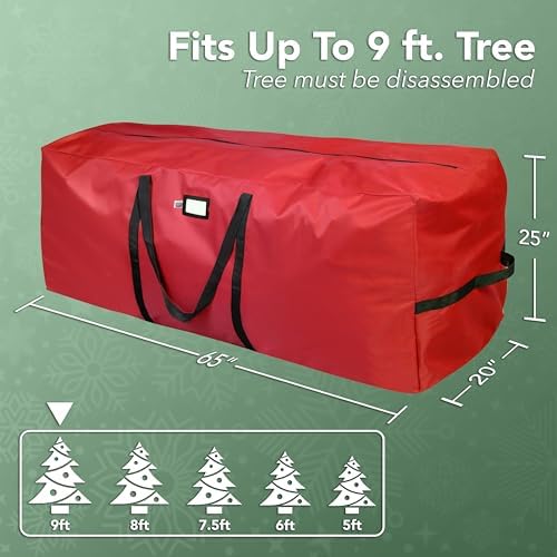 Holiday Cheer Heavy Duty Artificial Christmas Tree Storage Bag Fits Up to 9ft Tall, Waterproof with Durable Handles & Zipper Xmas Tree Storage Bag (RED) (Pack of 2) - Image 3
