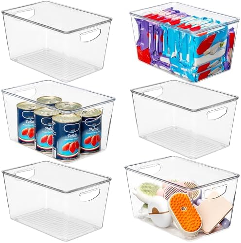 theaoo Large Clear Storage Bins with Lids, Stackable Containers, 6 Pack by theaoo