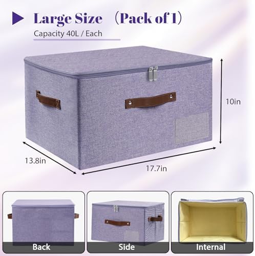 ANMINY Storage Box Fabric Bins with Zipper Lid, 17.7"x13.8"x10" Purple 3PCS - Image 6