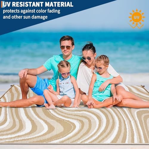 10x20 Large Outdoor Patio Rug Modern Abstarct Plastic Straw Outdoor Rugs Waterproof Foldable UV Resistant Camping Reversible Mats for Deck, Camper, Balcony, Beach, Rv，Brown/Coffee/White - Image 7
