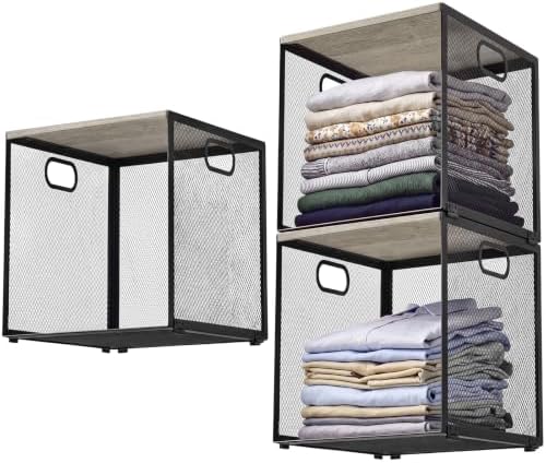 AceOrbit 3 Pcs Stackable Closet Storage Bins 12"x12"x12" Lights by Unknown