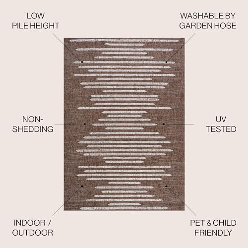 JONATHAN Y Stripe Geometric Indoor Outdoor Area Rug 5X8 Brown/Beige, Zolak Berber for Backyard, Patio, Porch, Easy-Cleaning, High Traffic, Pet-Friendly, Non-Shedding (SMB124B-5) - Image 3