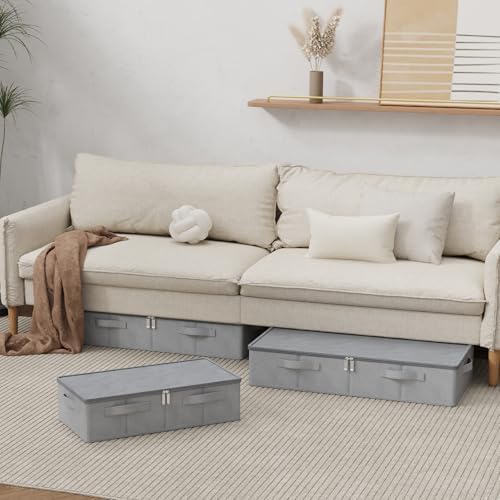 Underbed Fabric Storage Box with Lids,23.6x11.8x5.9in,Grey,3 Pack - Image 2