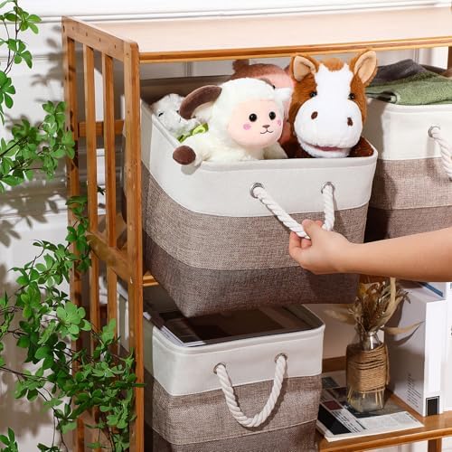 meekoo 8 Pack Fabric Storage Bins Baskets, 15 x 11 x 9.5 in, Mixed Beige - Image 3