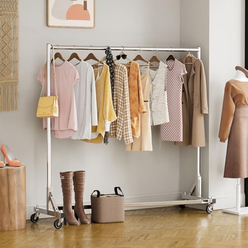Simple Trending Industrial Grade Z Base 70inches Extra Long Clothes Garment Rack, Commercial Grade Rolling Clothing Rack, Heavy Duty 450lbs Load with Wheels, Chrome - Image 4