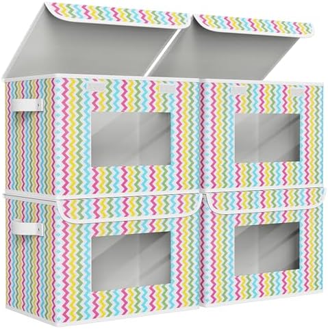 Univivi Fabric Foldable Storage Boxes with Lids, 4 Pack, Colorful by Univivi